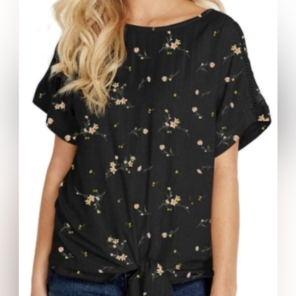 Buffalo David Bitton Black Floral Tie-Front Blouse, XXL